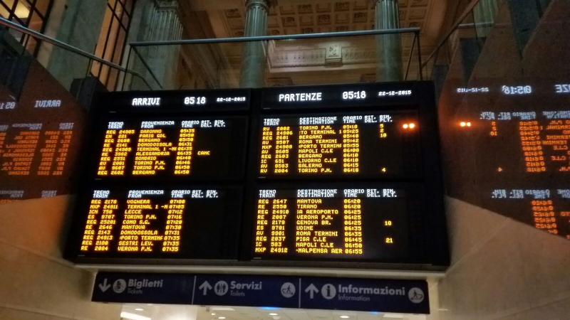 Struttura di sostegno per tabelloni informativi nella Stazione di Milano